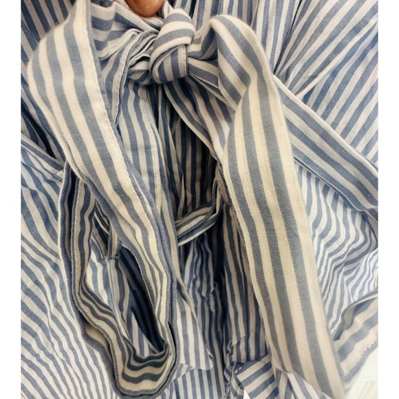 Zara Blue and White Pinstriped Button Down Tie Back Shirt Size Large Office Prep - Picture 5 of 6